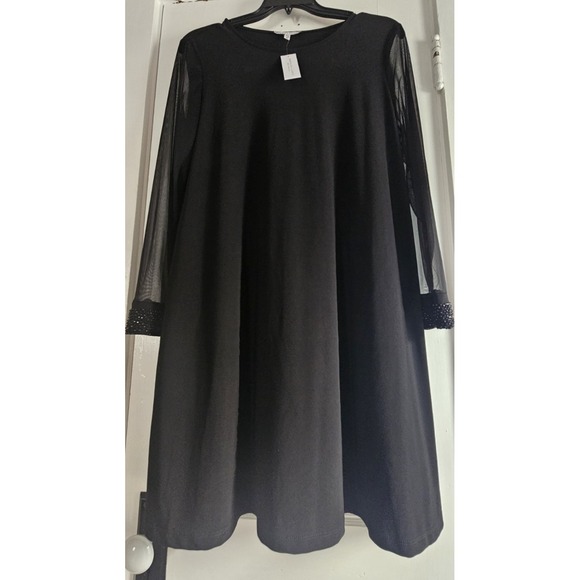 Swing Dresses & Skirts - NWT ANNALEE + HOPE woman XL‎ black sheer beaded cuffs swing dress